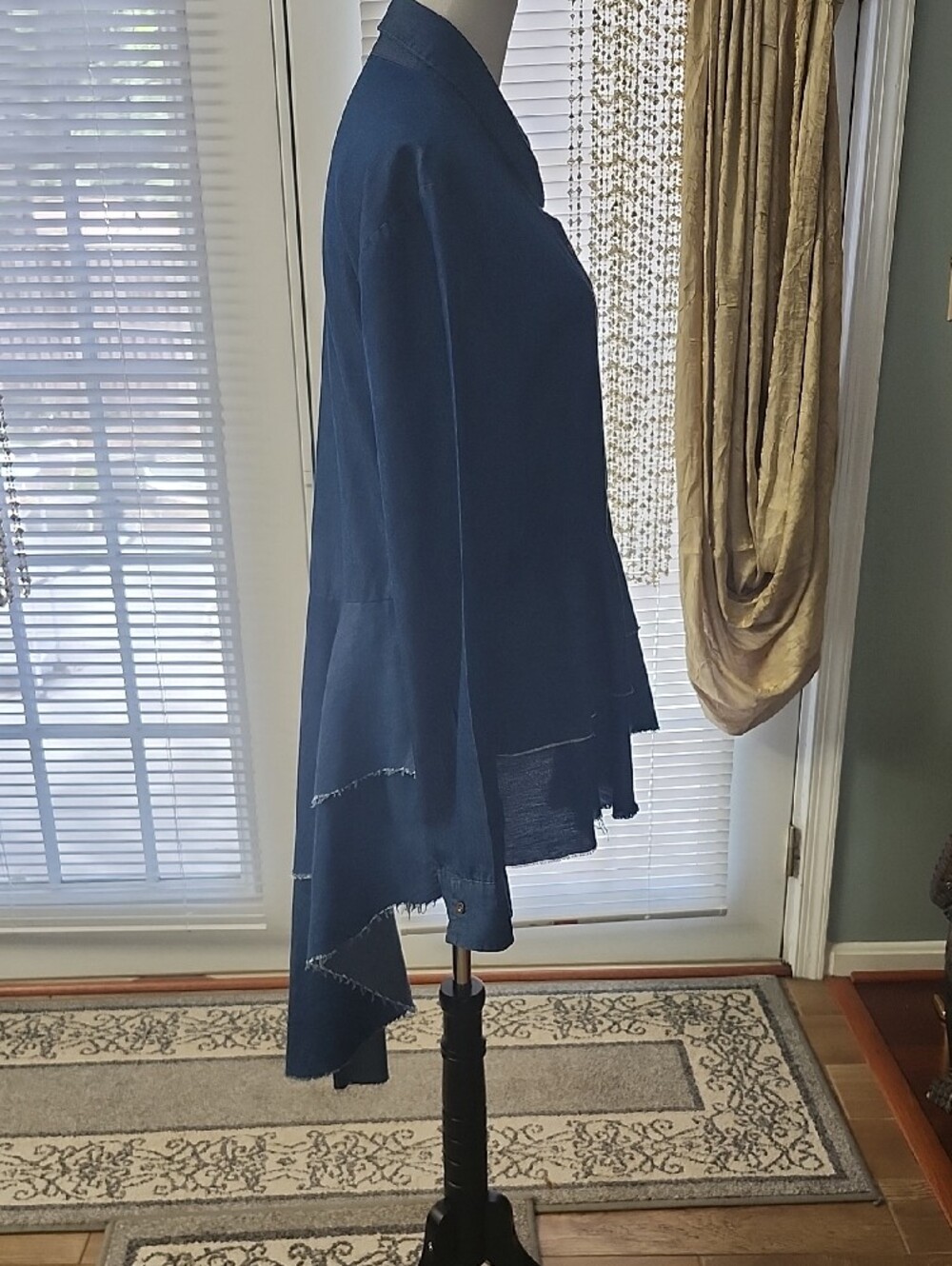 Navy Ruffled Button-Down Shirt - Picture 2 of 3